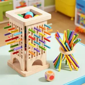 Educational Toy Wooden Block Balance Game Stick, Kindergarten Focus Training Interactive Family Game Tabletop Logic Thinking Puzzle Toy