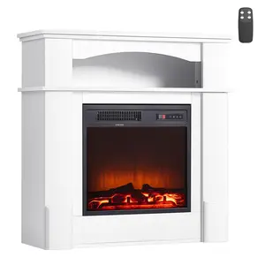 VEVOR 33 inch Freestanding Fireplaces, 1500W 5120BTU Fake Electric Fireplace Stove Heater with Mantel, Overheating Protection, Adjustable Flames,Timer, Remote, for Living Room,Bedroom,White