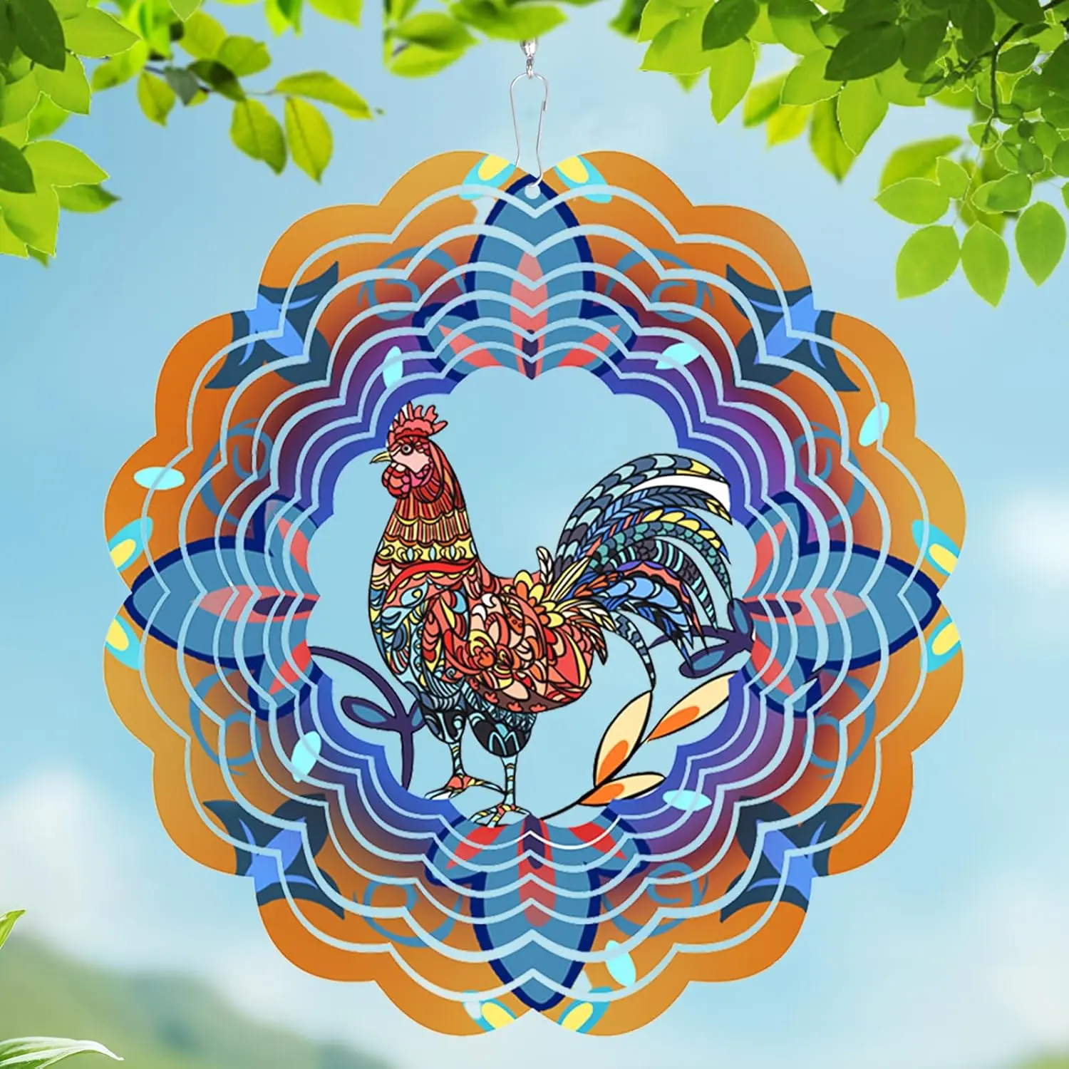 Rooster Metal Wind Spinners - Chicken Gifts for Women Mom Men Dad Grandpa,Hanging Wind Spinner for Outdoor & Indoor Decorations, 12 inch for Ornament Gifts