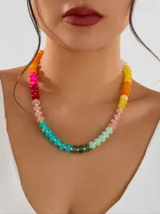 Colorful Beaded Necklace for Women, Rainbow Candy Resin Beads Choker, Boho Summer Beach Jewelry, Y2K Aesthetic Chunky Necklace