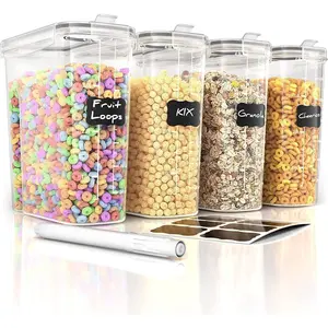 Airtight Cereal Containers with Lids – 4 Piece Tall Kitchen Pantry Organization Set, BPA-Free Clear Plastic, Pour Spout Lids for Breakfast Cereal, Rice, Flour, Sugar, Snacks