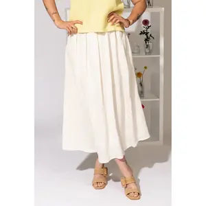 Sable & Sea Cream Skirt - Lightweight Textured Fabric with Elastic Waistband