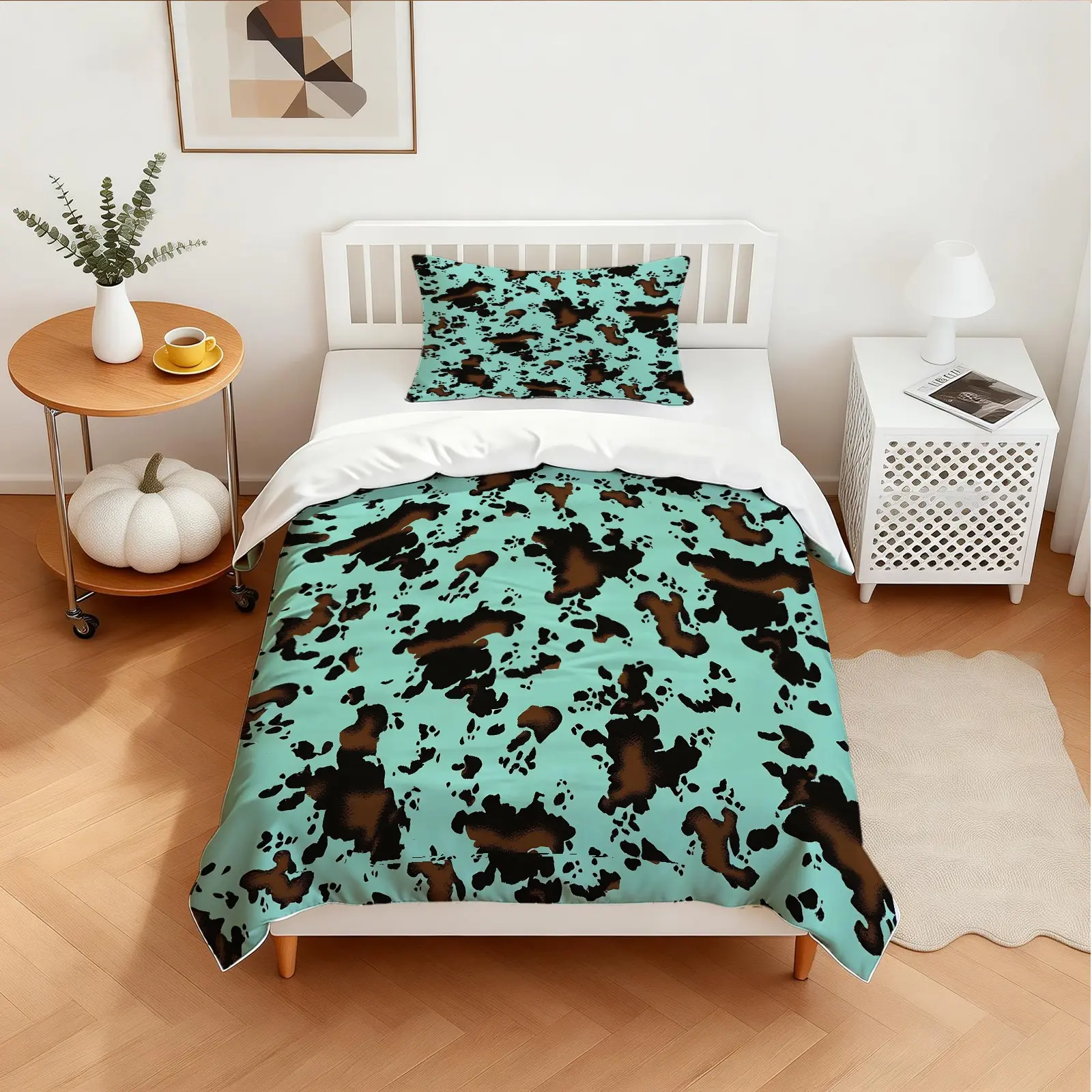 2/3Pcs American Western Vintage Cow Print Duvet Cover Set, Distressed Texture Design, Create An Immersive Rustic Ranch Bedroom (No Filling And No Pillow Inserts)
