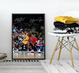 Michael Jordan Guarding Kobe Bryant Poster, Sport Poster, Michael Jordan Poster, Kobe Bryant Poster, Basketball Poster, Decor Home, Gift Fan