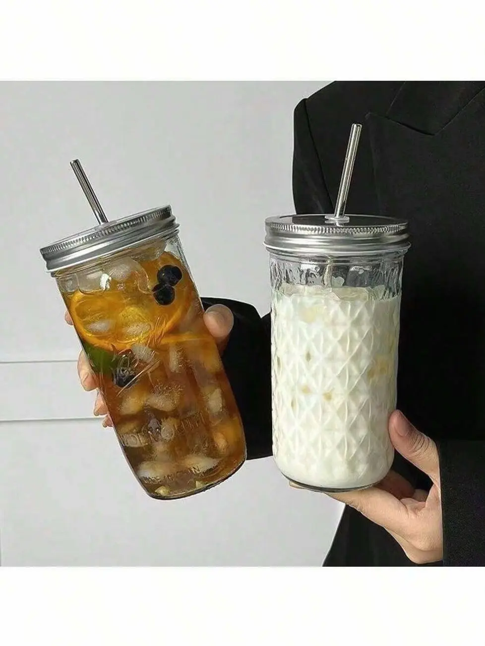 Large Glass Mason Jar With Lid And Straw, 24oz Heat-Resistant Reusable Cup For Boba Milk Tea, Iced Coffee, Smoothies And Cold Drinks