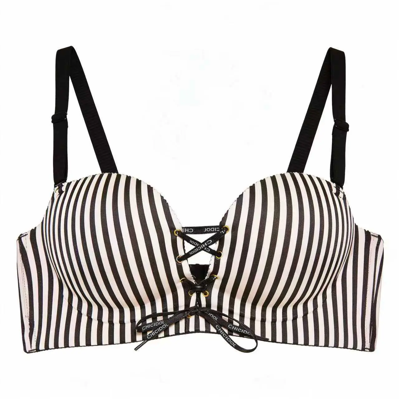 Striped Lace-Up Push Up Bra | Adjustable Straps & Supportive Fit  Everyday  Womenswear women minimizer