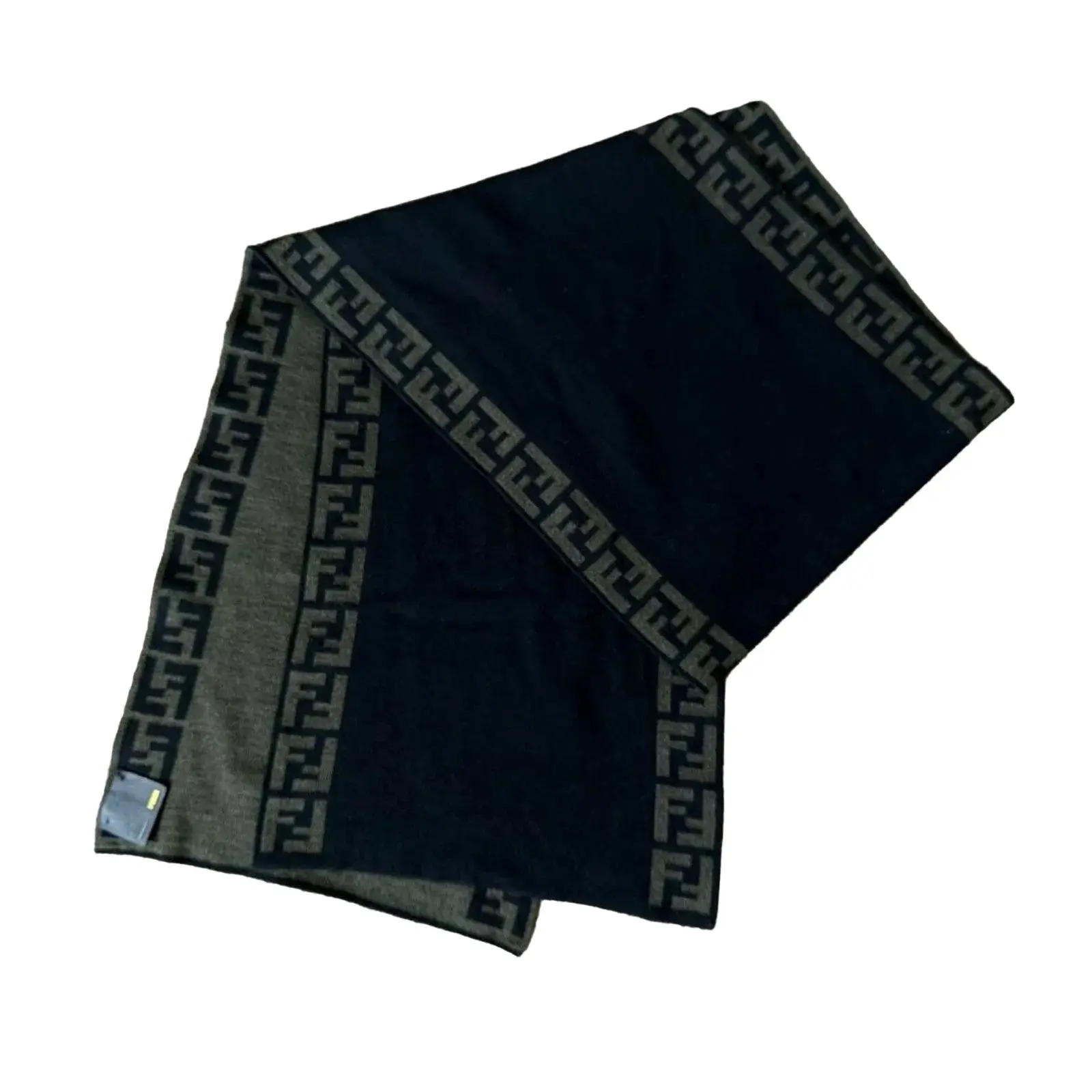 Pre-owned Authentic Fendi unisex men's women's pure wool black green double sided Scarf