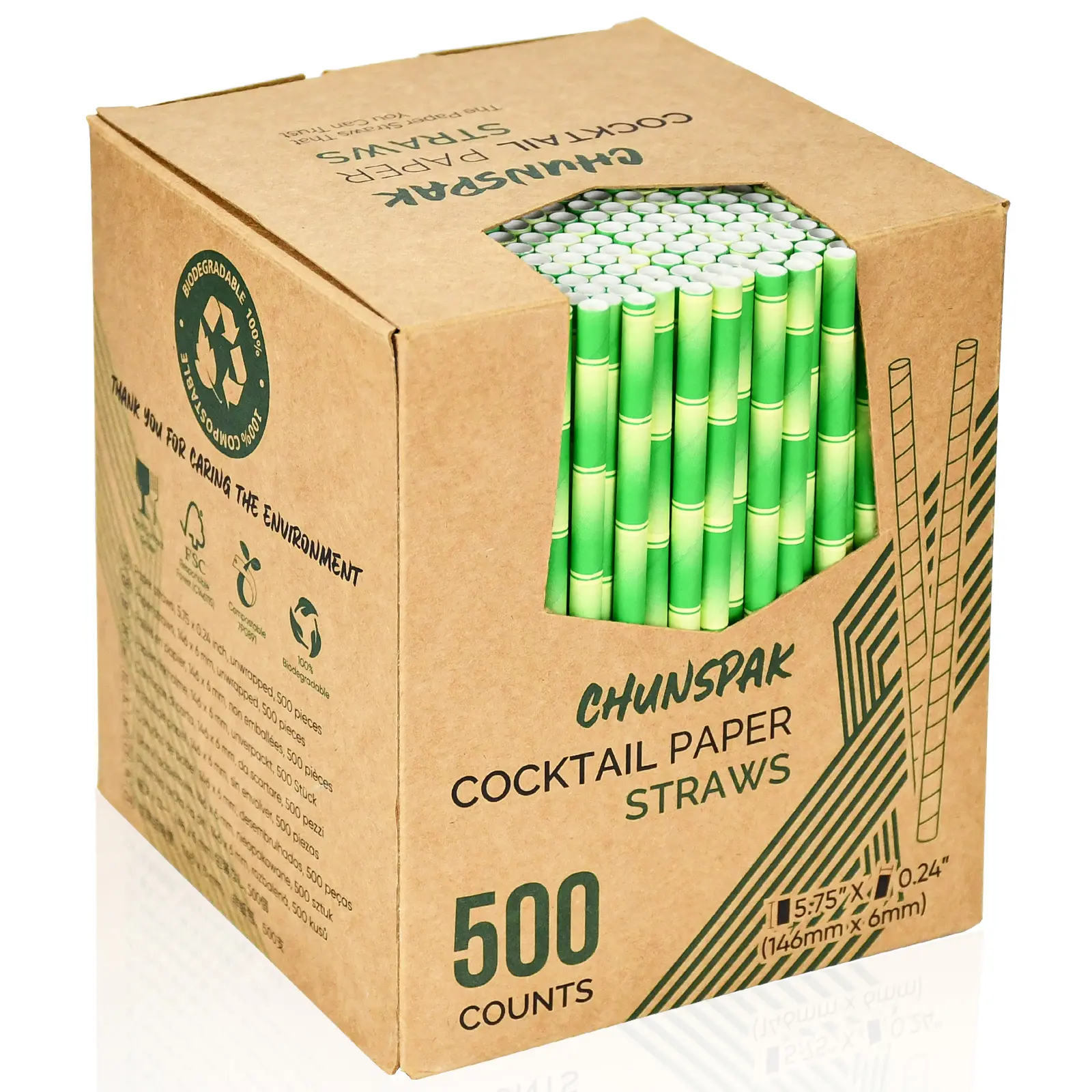 5.75 inch Short Bamboo Paper Straws & Stirrers for Cocktail and Coffee - 100% Biodegradable and Compostable [500 Counts]
