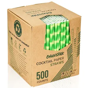 5.75 inch Short Bamboo Paper Straws & Stirrers for Cocktail and Coffee - 100% Biodegradable and Compostable [500 Counts]