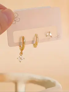 Women's Elegant Flower Design Layered Earrings, Cute Trendy Stud Earrings, Fashionable Jewelry for Women & Girls for Daily & Party Decoration
