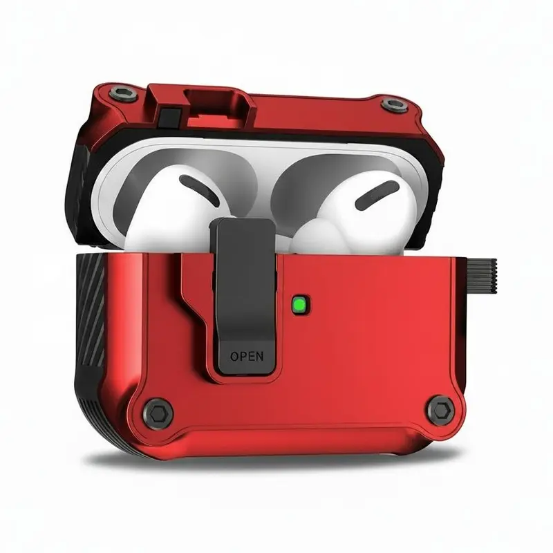 Military Grade Sturdy Hard Shell Audio Case for AirPods 1/2/3/4 & AirPods Pro 1/2/3 Gen, Heavy Duty Protection, Secure Lock Auto Pop-Up Lid, Full Body Drop Armor, Visible LED Light, USB-C/Lightning Compatible, Commute-Friendly Headphones Cover with Lid
