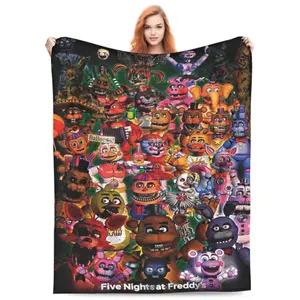 FNAF Five Nights At Freddys Cute Blanket Ultra Soft Plush Flannel Fleece Cozy Warm Lightweight Bedroom Couch Sofa Winter Bedding Throw Decor Birthday Gift Christmas Gift for Kids Girls Boys Fans Horror Game Style
