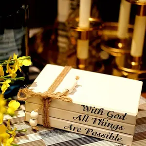 Wooden Decorative Book Set, 1 Set Faux Book with Rope & Tassel, Centerpiece Decoration for Home Living Room Coffee Table, Signs
