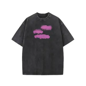 Men's 100% Cotton Oversized T-Shirt -  Vintage Washed Pink Brushstroke Graphic - Crew Neck Casual Streetwear Summer Breathable Soft Loose Fit Tee - Trendy Gift Ideas for Men