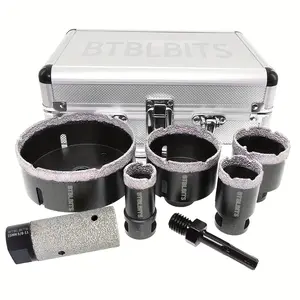 Diamond Core Drill Bits Set with Box -7 pcs (Diameter 25/35/50/65/100mm+25mm Diamond Finger Milling Bit+SDS Adapter) Diamond Tile Hole Saw Kit Set for Porcelain Ceramic Tiles Marble Granite Brick Concrete Countertop Black-2024