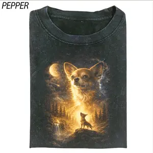 Chihuahua Moonlight Shirt, Cute Dog Fantasy Tee, Golden Glow Pet Lover Gift, Cute Chihuahua Graphic Tee, Moonlit Forest Shirt, Dog Mom Gift Idea Womenswear Top