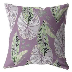 HomeRoots 412638 20 in. Tropical Leaf Indoor & Outdoor Throw Pillow, Light Green, White & Purple