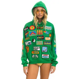 VINTAGE PATCH RELAXED PULLOVER HOODIE- KELLY GREEN