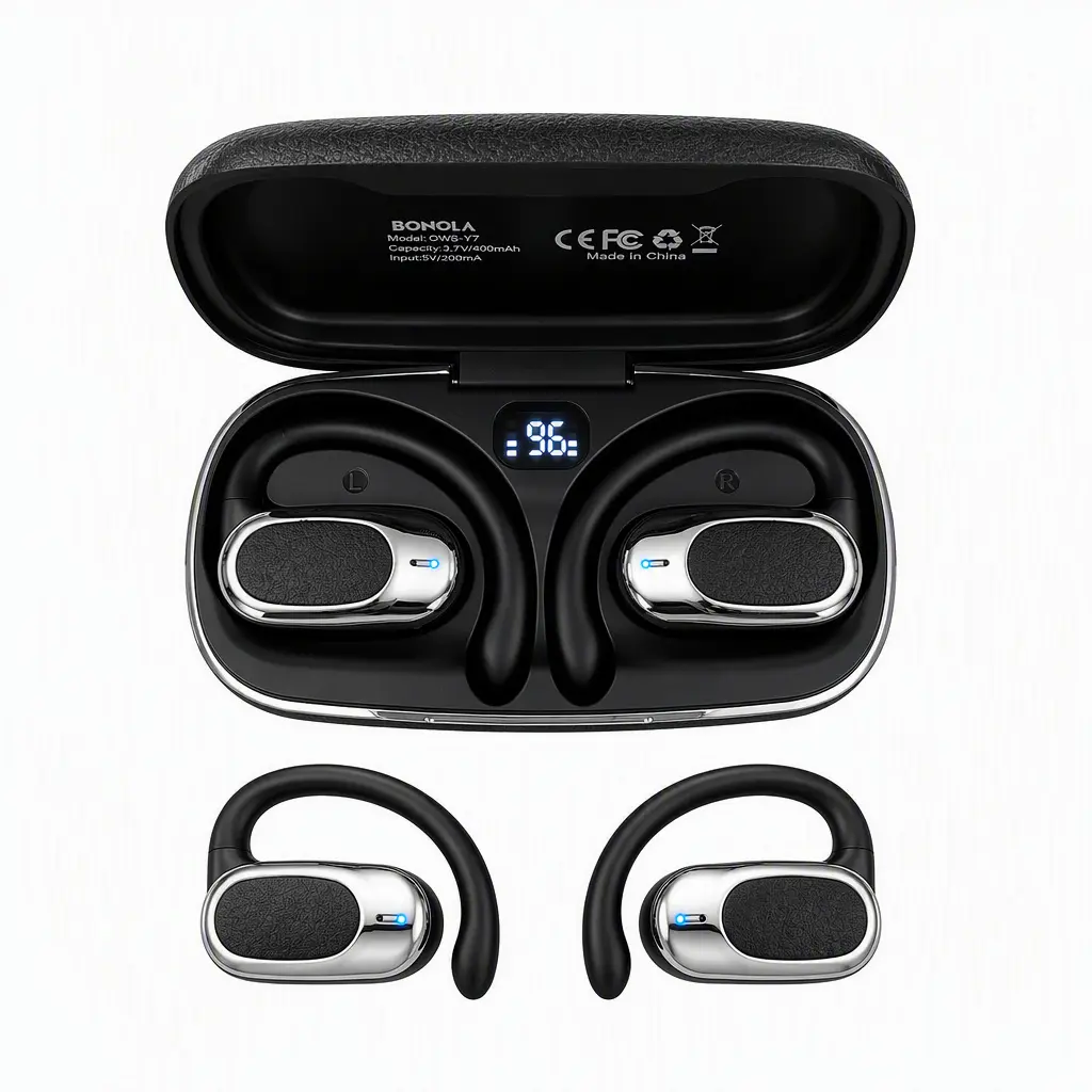 OWS-Y7-B BOMOLA Bluetooth Earbuds with Charging Case - 96mAh Battery Life - Wireless Audio for Music & Calls - Black