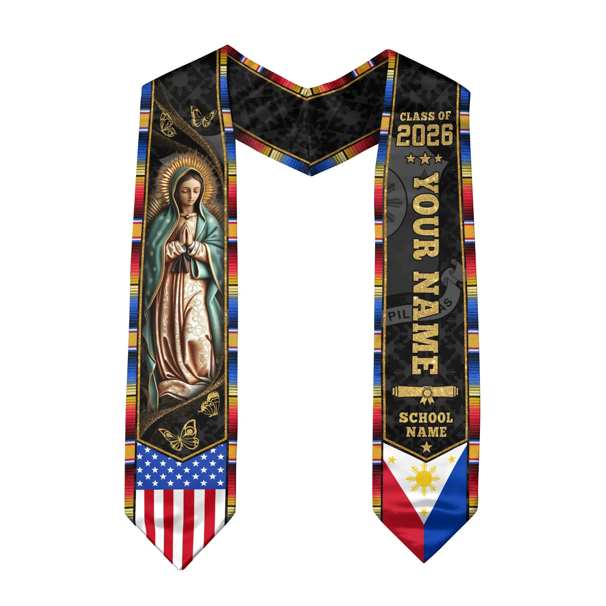 Customized Filipino American Graduation Stole Class of 2026, Philippine Stole, Graduation Sash 2026, Filipino Flag Stoles