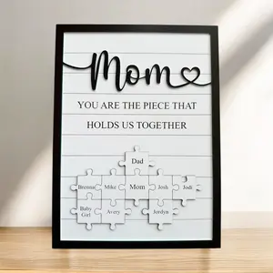 Personalized Puzzle Sign for Mom, Custom Family Name Sign, Mother's Day Gift from Kids, You Are the Piece That Holds Us, Grandma Gift Christmas Decor