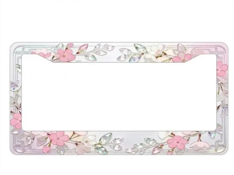 [Elegant Cherry Blossom Floral Style] Cherry Blossom License Plate Frame, Elegant Metal Flower License Plate Cover, UV Resistant Car Decor with Screws, US 12x6 Auto Tag Holder, Front Rear Vehicle Accessories