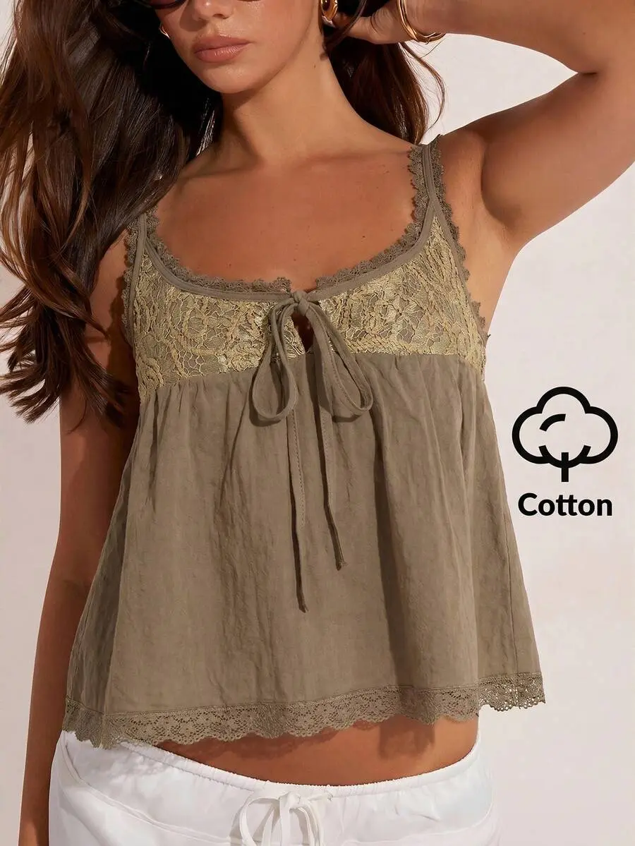 Women's Elegant Lace Patchwork Camisole, Suitable For Spring/Summer Vacation, Summer Top