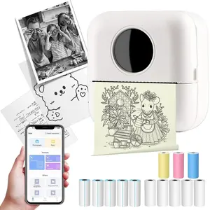 Portable Mini Sticker Printer, 1 Set USB Rechargeable Photo Printer with 14 Rolls Paper, Bluetooth-compatible Pocket Thermal Printer for iOS Android