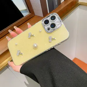 Perfect Easter/Mother's Day Gift! Bling Bling 3D Diamante iPhone Case with Pearls, Sparkly Glitter for iPhone 15/16 17 Pro Max