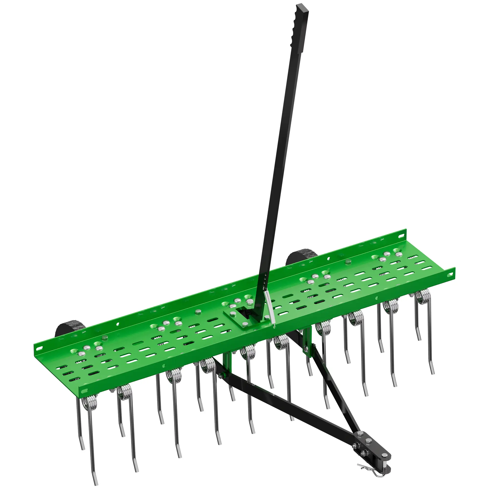 40-in Tow-Behind Dethatcher Rake for Yard Users, 20-Spring Steel Tines Set, Pull-Behind Lawn Tractor Tool for Thatch Removal, Leaves & Pine Needles Cleanup on Lawn Surfaces, Green, Inches