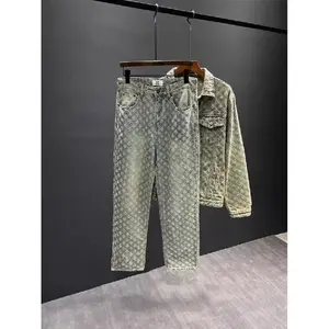 2025 New Patchwork Design High-End Denim Coat Men’s Spring and Autumn Worn-Looking Washed-Out Casual Jacket Two-Piece Set Clothing Menswear