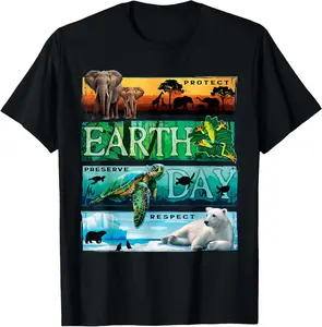 Protect Preserve Respect Earth Day T-Shirt Pure Cotton Graphic Tees Menswear Top: Gifts for Men & Women