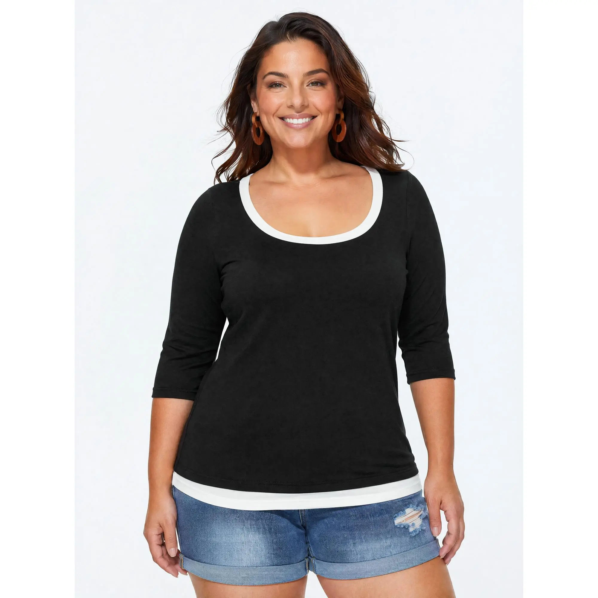 BLOOMCHIC Plus Size Supersoft Stretchy Color Contrast Knit Top [M-6X] 2026 Summerfinds