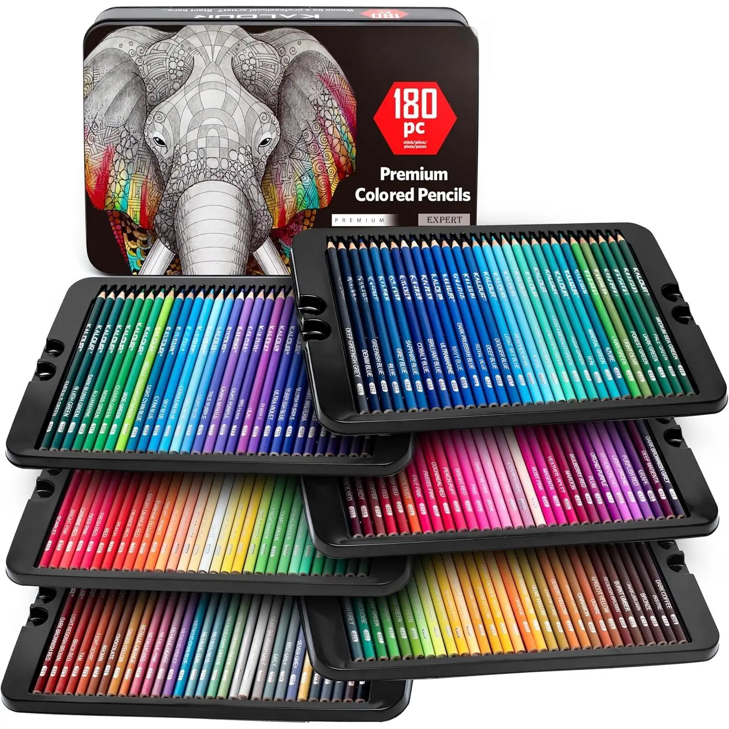 180 Colored Pencil Set for Adults Artists - Rich Pigment Soft Core -12 Metallic Pencil - Ideal for Coloring Drawing Sketching Shading Blending - Vibrant ColorTin Case