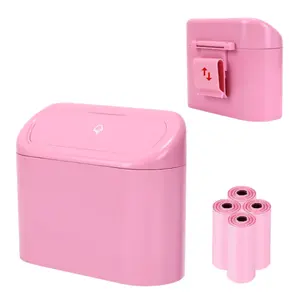 Mini Car Trash Can with Lid - Cute Leakproof ABS Garbage Bin for Car, Home, or Office - Includes 60 Trash Bags - Pink Car Interior Accessory
