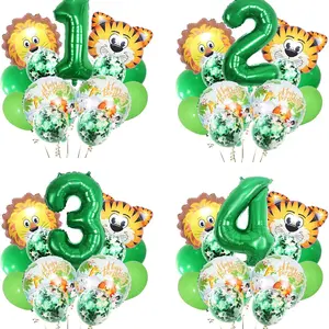 Forest Theme First Birthday Party Decorations, Number One Balloon, Wild Forest Animal Aluminum Foil Balloons, Suitable for Boys Girls Picnic