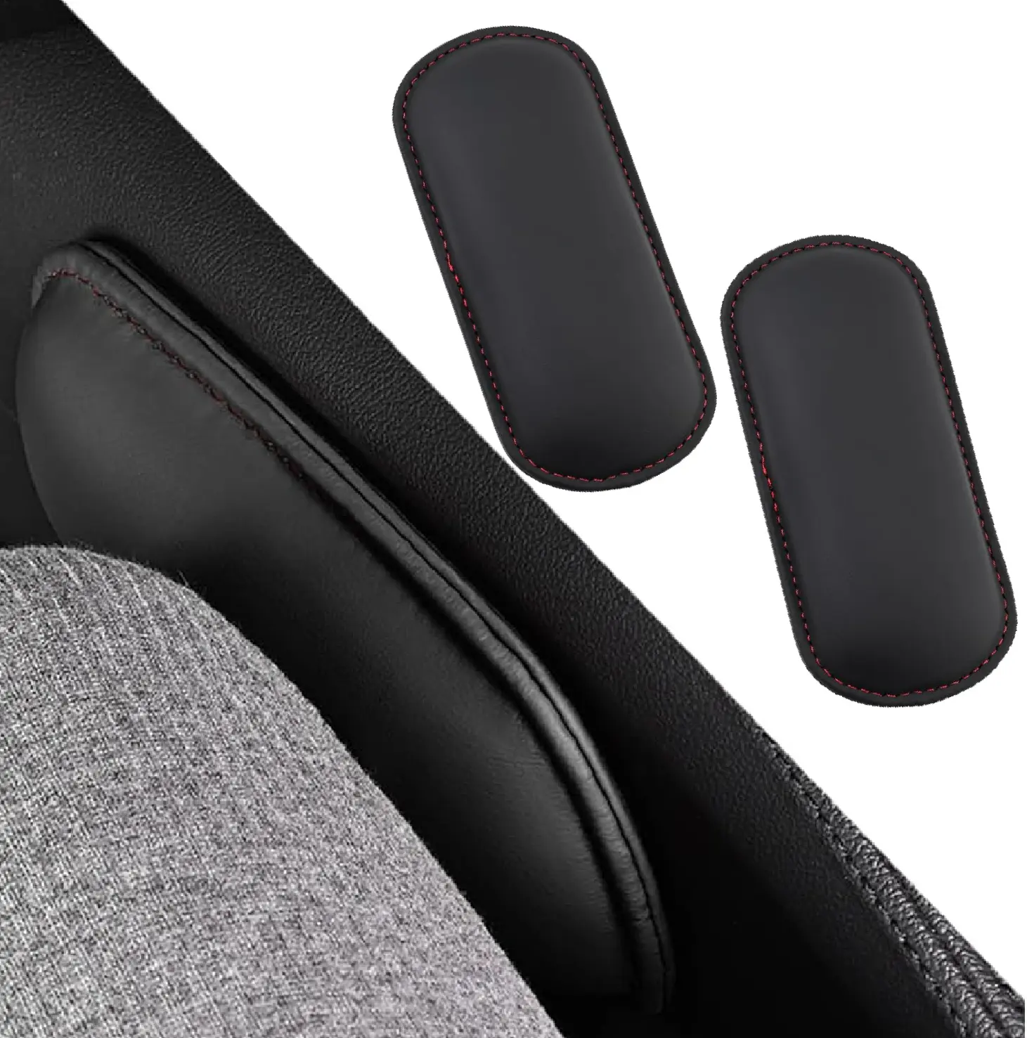 2PCS Leather Memory Foam Car Knee Pads - Durable, Supportive Driving Accessories for Leg/Elbow/Thigh Support, Universal for Most Car Interiors (with Invisible Sticker), Car Users