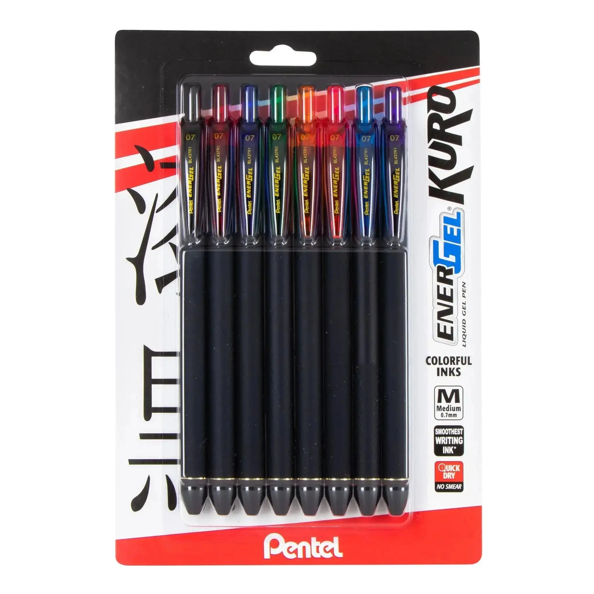 EnerGel Kuro Colored Gel Pens Set, 0.7mm Medium Line, Assorted Ink, 8-Pack Office Stationery Writing Tools