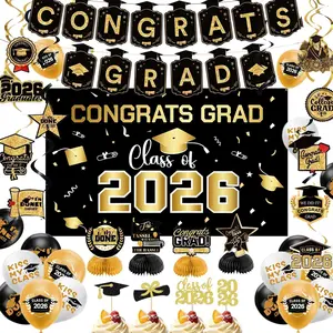 Graduation Decorations 2026 Black  Party Decor Set Grad Banner Class of 2026 Backdrop, Balloons,Streamers & Cupcake Toppers Kit - Complete Party Supplies for High School & College Celebrations