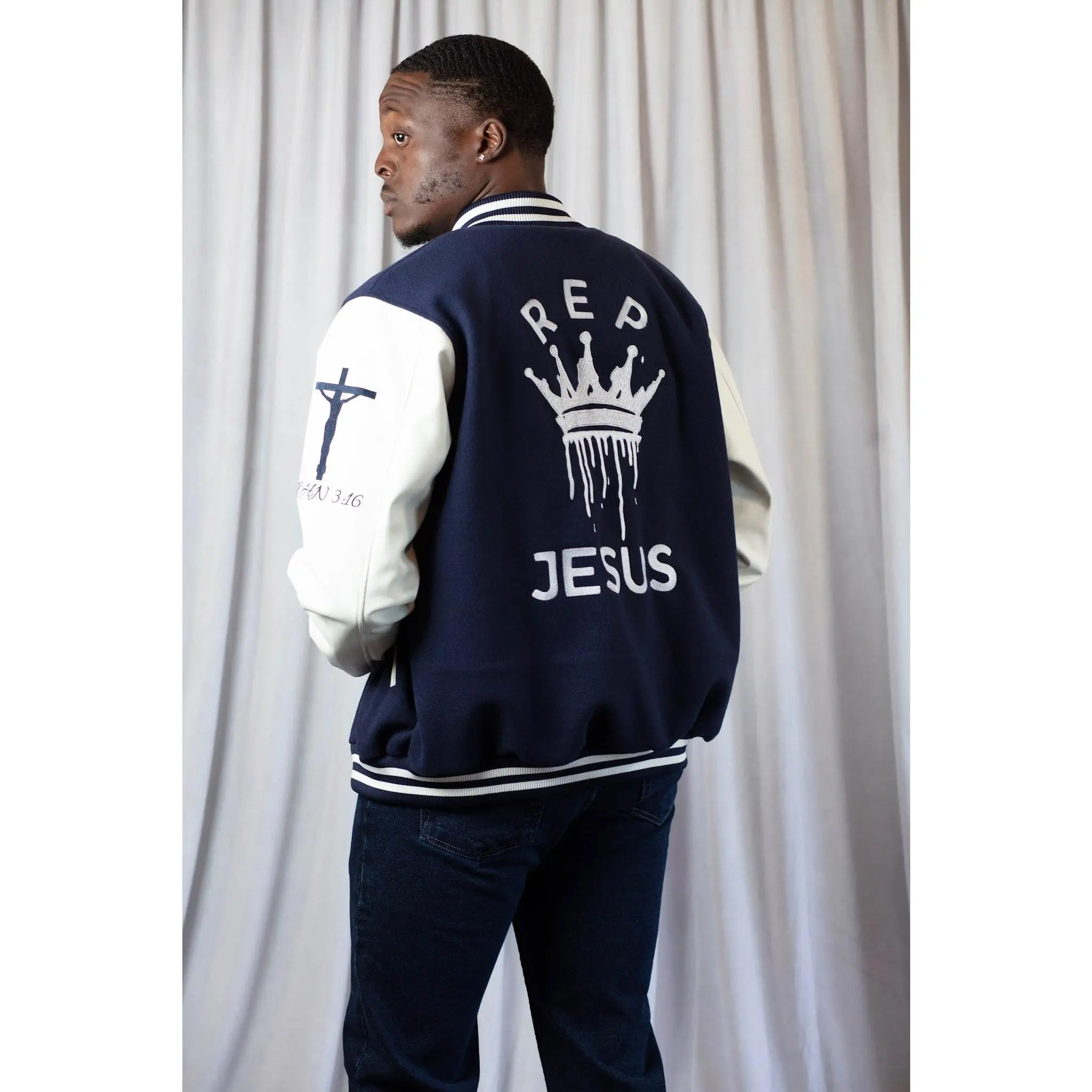 REP KING JESUS ALPHA OMEGA VARSITY JACKET