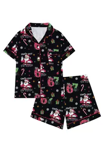 Women Teen Christmas Pajama Set, Cartoon Animal Pattern Sleepwear, Loose Fit Comfortable, Perfect Holiday Gift
