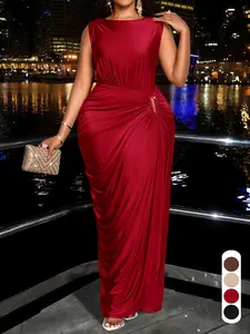 Elegant Casual Women's Plain Ruffle Dress, High Waist Fitted Sleeveless, Perfect for Evening Parties and Dates, All Seasons Fashion