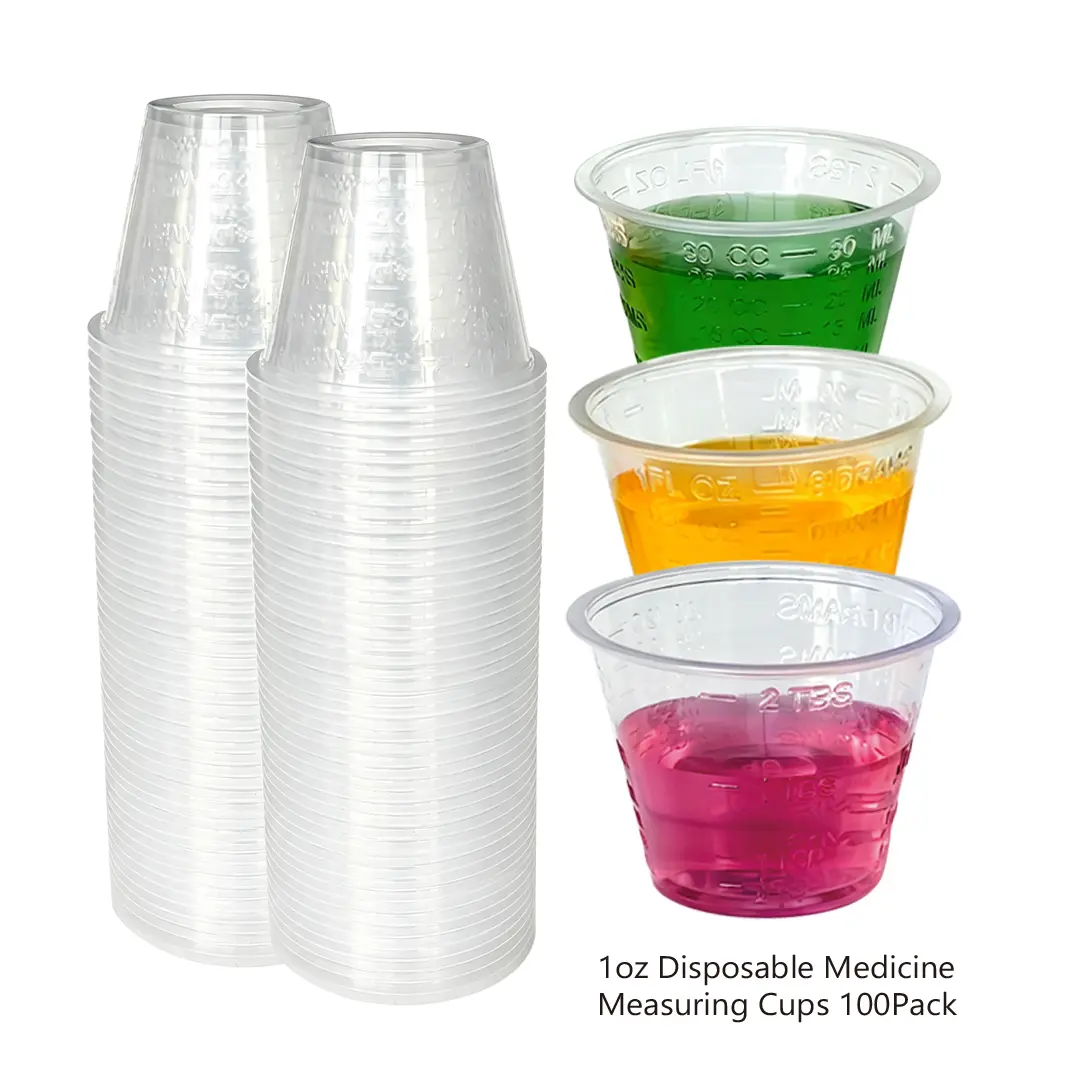 100 Pack 1oz (30ml) Graduated Medicine Cups, Clear CC & ML Graduation, BPA-Free Disposable Plastic Medical Measuring Cups