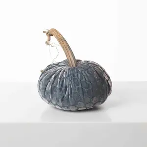 Plush Pumpkin Luxury Velvet Real Stem Pumpkin Fall Decor -Gunmetal Dot 6"