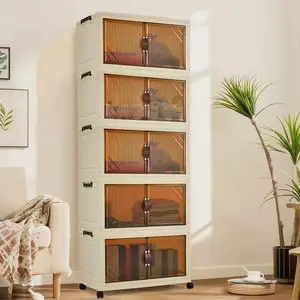 Garvee Foldable Wardrobe 26.4 x 14.6 x 68.1in - Plastic Folding Chest of Drawers with Magnetic Doors, Sturdy Multi-Purpose Cabinet for Clothes and Toy Storage