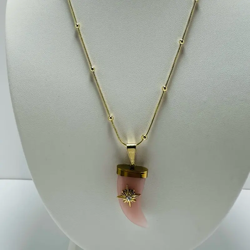 14k Gold laminated Chain Necklace with Rose Quartz pendant - size 20” Length
