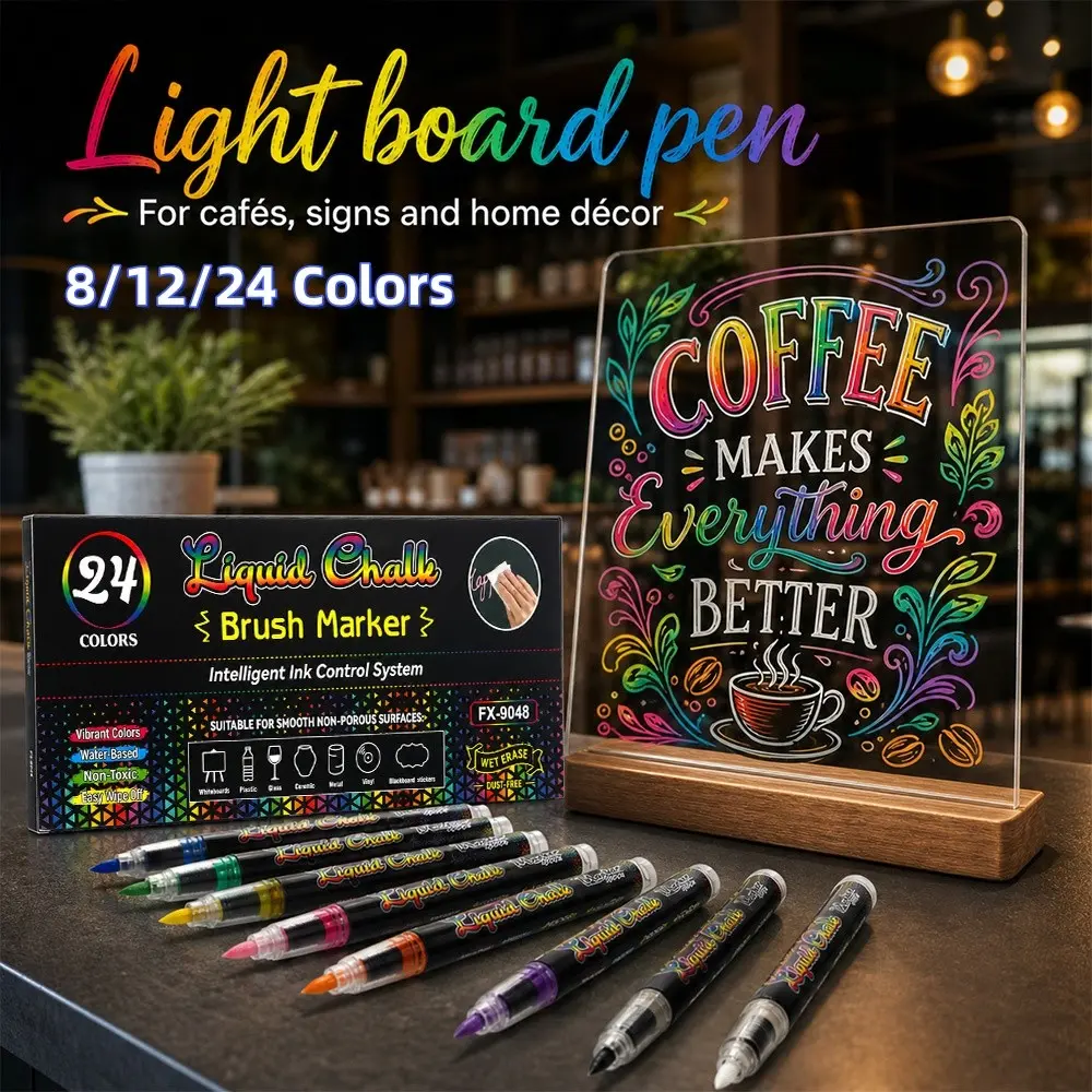 8/12/24 Color Liquid Marker Pens, Non-Toxic, Water-Based, Erasable, Multi-Surface Use, Ideal for Blackboards, Glass, Mirrors, Windows