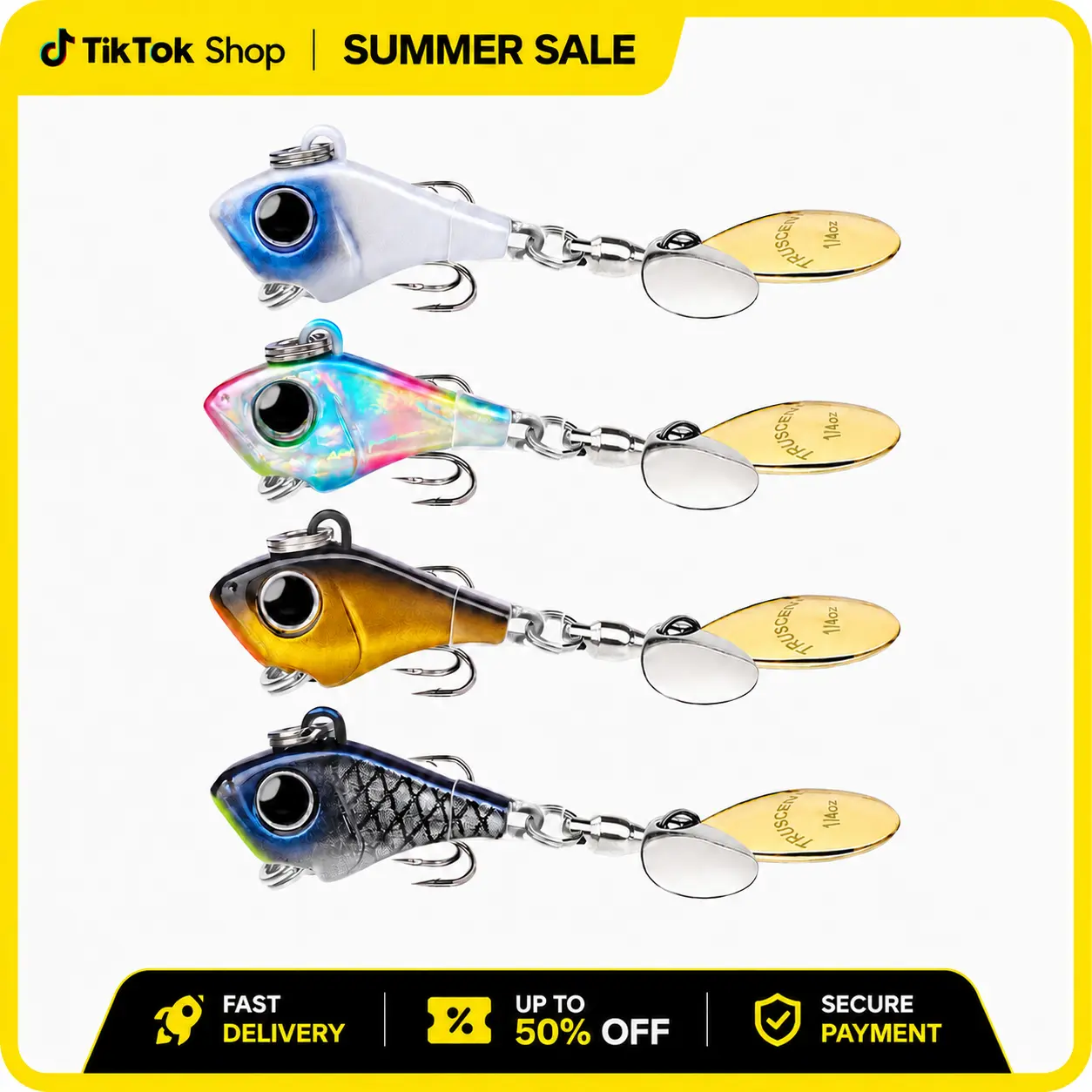 TRUSCEND Vibrating Metal Tail Spinner Lure with BKK Treble Hooks, High Speed Swivel, Anti-Rust, High Corrosion Resistance, Centered CG for Accurate Long Cast Reach & Bass Fishing, Ideal Weight Treble Hook Lures, Vibrating Lure