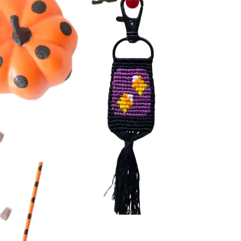 Macrame Candy Corn Keychain with Colorful Threads & Tassel 5 Inch Halloween Fall Festive Accessory