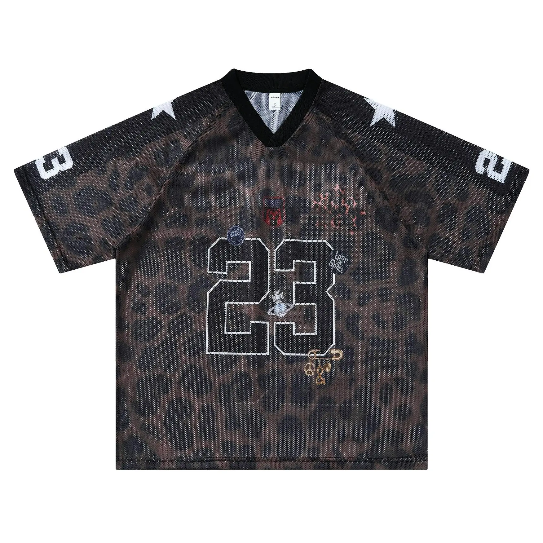Inflation 260g Football Short Sleeve T-Shirt leopard print Streetwear Retro Element Heavyweight Oversize  Fashion Tall Slimming V-Neck Mesh Breathable Street Style Casual Top Unisex graphic tee  Good Graphic Tees, Graphic Tees Women